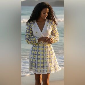 FREE PEOPLE New Romantics Dress Embroidered Purple Yellow Sheer Boho Mini Size 4